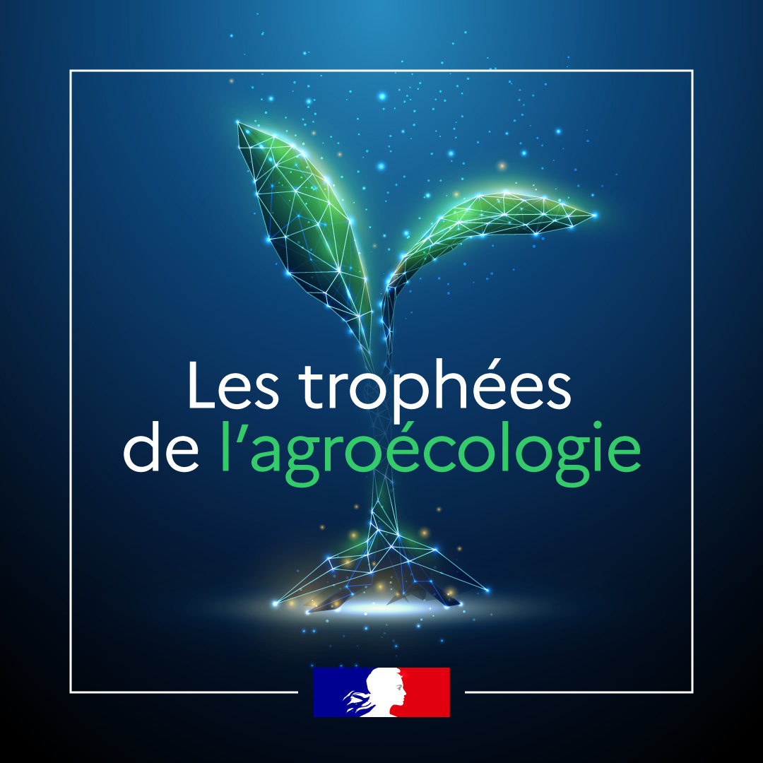 logo trophées de l'agroécologie fond noir-2 feuilles vertes luminescentes