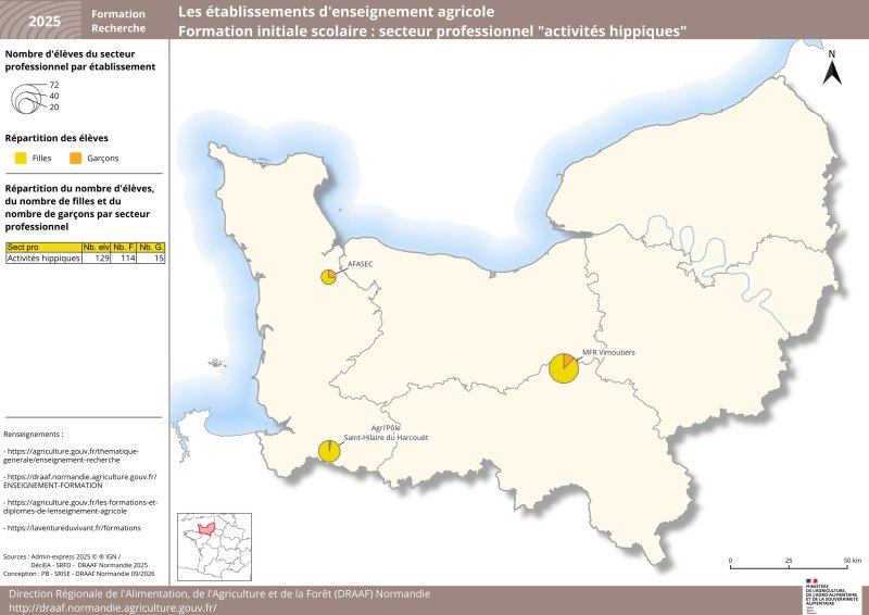 Carte repr&eacute;sentant le nombre d'&eacute;l&egrave;ves du secteur professionnel par &eacute;tablissement