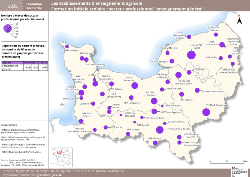 Carte repr&eacute;sentant le nombre d'&eacute;l&egrave;ves par &eacute;tablissement - secteur enseignement g&eacute;n&eacute;ral